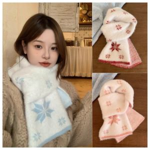 LUMINOU Double-Sided Faux Mink Scarf Soft Plush Thickened Knit Snowflake Scarf  Snowflake Pattern Plush Winter Scarf Autumn Winter Wear