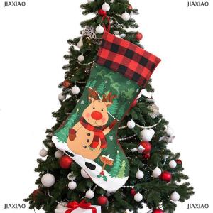 [COD] JIAXIAO Christmas Stockings Christmas Stocking Deer Santa Snowman Plaid Xmas Stocking Holiday Christmas Decoration For Family Kids