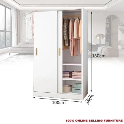 [On Hand]Nordic Luxury Sliding Door Wardrobe Cabinet Wood Furniture Wardrobe Organizer 180cm Simple Assembly Wardrobe Organizer