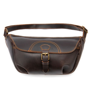 EDERN Luxury Oil Wax Leather Chest Bag for Men Retro Fashion Sling Bag Flap Bag Genuine Leather Waist Bag Anti-theft Crossbody Bag