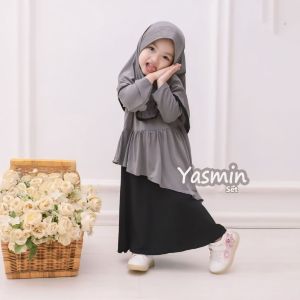 Baju Gamis Anak Perempuan Yasmin Kombinasi Usia 6 bulan - 6 tahun Set Kerudung Bahan Crinkle Airflow Pakaian bayi Terbaru Kekinian