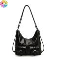 TSEVD Solid Color Multiple Pockets Backpacks Y2K Style Large Capacity PU Leather Crosbody Bag Casual Shoulder Bag Women's Backpack Outdoor. 