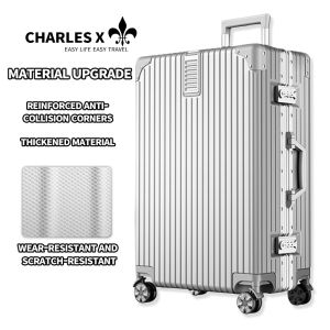 CHARLES X aluminum reinforced luggage hard shell anti-scratch silent wheel luggage