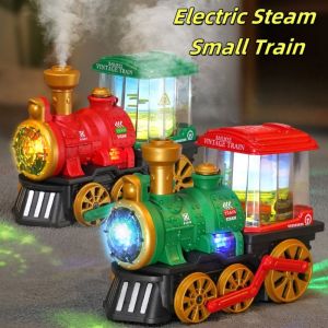 LUZMAR with Spray Light Sound Electric Steam Train Toy Retro Bump and Go Electric Steam Engine Trucks Steam Locomotive For Toddlers