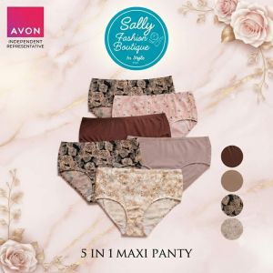 Avon  5-in-1 Maxi Panty Pack with floral and solid designs featuring inside garter.