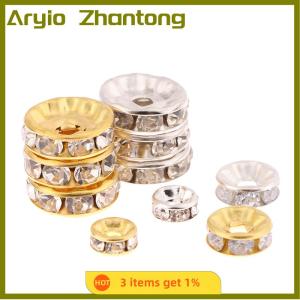 Aryio 100pcs 5 7 10mm Rondelle Disc 316 Stainless Steel Spacer Beads With Rhinestone For Jewelry Making DIY Bracelet