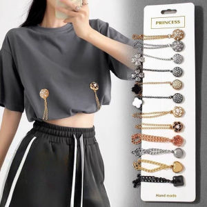 [haoh] 2pcs Multi-Function Magnetic Clothing Clip With Chain Metal Buttons Clip Clothes Scarf Trouser Legs Cuff Fixing Magnet Pin