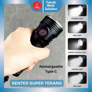 TMS Senter LED Super Terang Lampu SWAT Jarak Jauh Super Bright Super Bright Flashlight Rechargeable