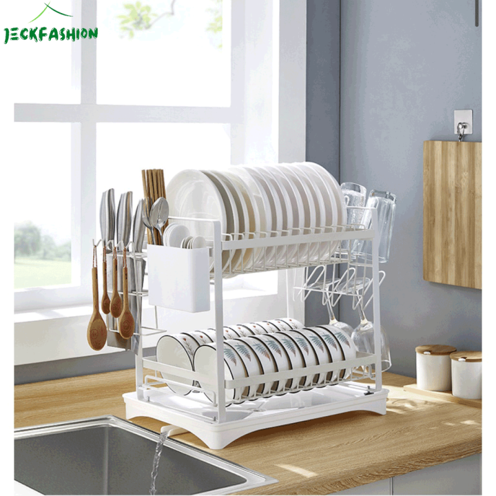Rak Pengering Piring 2 Tingkat Anti Karat Dish Drying Rack Putih ...