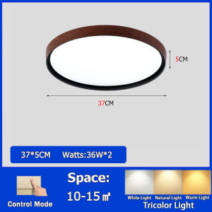 PHPOA Easy Install LED Ceiling Light - 3 Color Modes Remote Control Wooden Style Quick Replacement