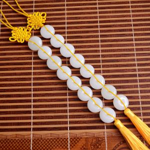 2.5CM 天然玉石八白玉串吊坠平安扣居家客厅八白玉扣中国结礼物 Natural Jade Eight White Jade String Pendant Safe Buckle Home Living Room Eight White Jade Buckle Chinese Knot Gift