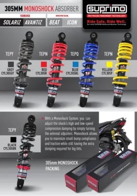 SUPRIMO ABSORBER / MONOSHOCK 305MM SCOOTER YAMAHA EGO/ EGO-S / EGOS-FI / EGO-LC / EGO-AVANTIZ / SOLARIZ HONDA ICON/BEAT
