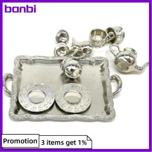 banbi 10Pcs 1: 12 Dollhouse Furniture Miniature Dining Ware Metal Tea Cup Plate Set