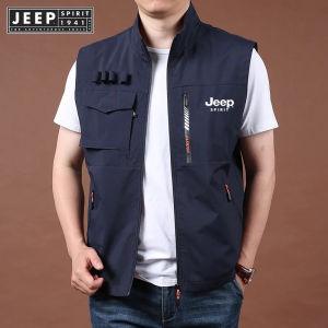 jeep spirit 1941 estd Workwear Vest Mens Summer Quick Drying Vest Mens Outdoor Sports Mountaineering Photography Fishing Stand Collar Mens Coat