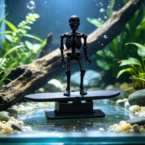 YOUSHI TOP 3D Printed Surfing Dancing Skeleton Aquarium Bubbler Glow-In-Dark Air Pump Powered Movable Joint Skeleton Bubbler Funny Realistic Halloween Wiggling Skeleton Statue Halloween Party