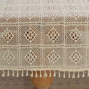 LIEYH Rectangular Hollow with Tassel Crochet Wedding Party Lace Picnic Cloth Table Cover Home Decoration Tablecloth
