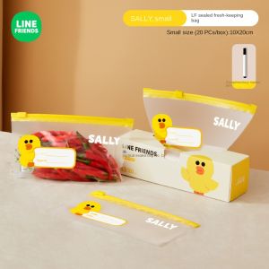 Line Friends แท้ 100% ที่เก็บอาหารแบบปิดผนึกถุงซิปทนความร้อนล้างทำความสะอาดได้นำกลับมาใช้ใหม่ถุงปิดผนึกถุงเก็บสดวัสดุเกรดอาหารในครัวเรือนหนาถุงซิปล็อคพลาสติกถุงเก็บตู้เย็นสีน้ำตาล SALLY CONY LFB41