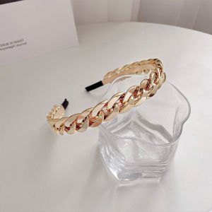 Bando Korea Lebar 1.7cm Motif Rantai Bandana Emas Perak Jumbo Gold Chain Headband BMJ001
