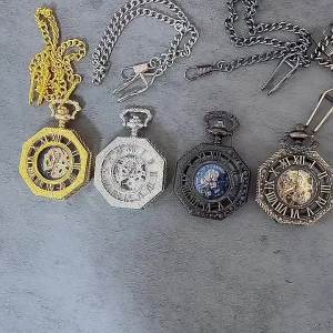 Best-Selling Hollow Pocket Watch Engraved Octagonal Mechanical Pocket Watch Vintage Roman Blue Numerals Wholesale
