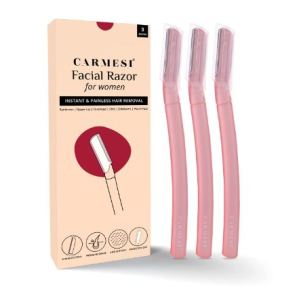 Carmesi Facial Razor for Women | Instant & Painless Hair Removal | Glowing Skin | Eyebrows Upper Lip Forehead Peach Fuzz Chin Sideburns | Pack of 3