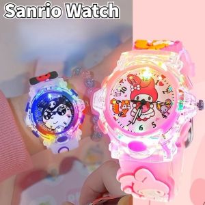 2024 New Sanrio Kuromi Student Watch Kawaii Cinnamoroll My Melody Childrens LED Glow Watch Childrens Birthday Gift Toy