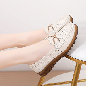 Genuine Leather Loafers For Women New Spring And Autumn Style Flat Versatile Soft Sole Shoes For Women Shallow Mouth Mom Shoes