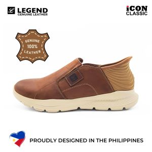 LEGEND-123 Brown Genuine Leather Mens Slip-on Casual Lightweight Lifestyle Shoes