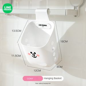 100% Authentic Line Friends Bathroom Shelves Rack Kitchen Hanging Basket Can Be Hung Bathroom Wall-mounted Plastic Hanging Storage Basket LFB146