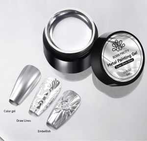 BORN PRETTY Super Bright Metallic Painting Gel Polish 5ML Silver Mirror Gel Nail Art Polish Flower Drawing Lines French