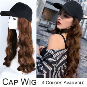 Baseball Hat with Long Curly Wavy Hair Wigs Synthetic Hair Hat for Women Girls Naturally Black