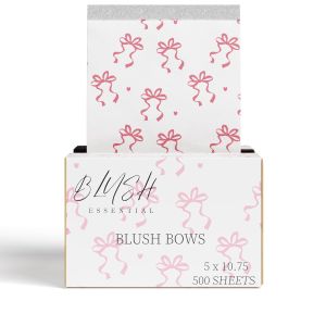 Blush Essential Hair Foils - 500 Sheets 5in x 10.75in Aluminum Foils for Balayage and Highlighting Cute Blush Bows Design Professional Foils for Highlighting and Coloring