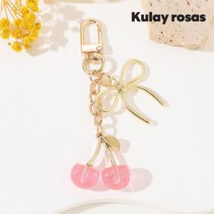 Shiny Bow Cherry Crystal Keychain Trendy Creative Car Keyrings Handbag Ornament Bag Pendant Charm