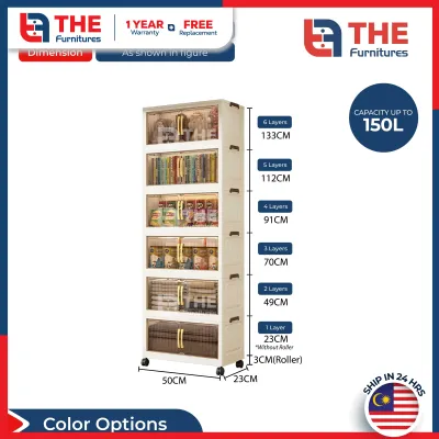 THE L50-80cm (1-6 Layers) 2 Doors Foldable Stackable Storage Cabinet Box With Rollers Kabinet Penyimpanan Lipat Dengan Roda