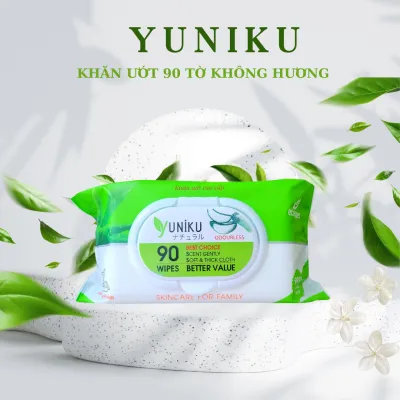 1 gói khăn ướt Yuniku 90 tờ xanh lá không hương - HÀNG CHÍNH HÃNG an toàn cho bé