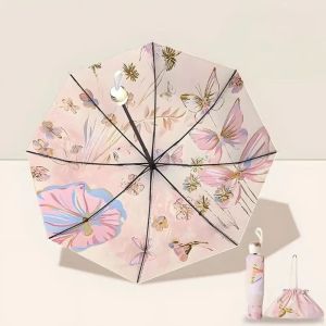 Sacesr UV Protection Double-layered Sun Umbrella Floral Print Sun Protection Reverse Sun Umbrella Foldable with Storage Bag Q9Z6P