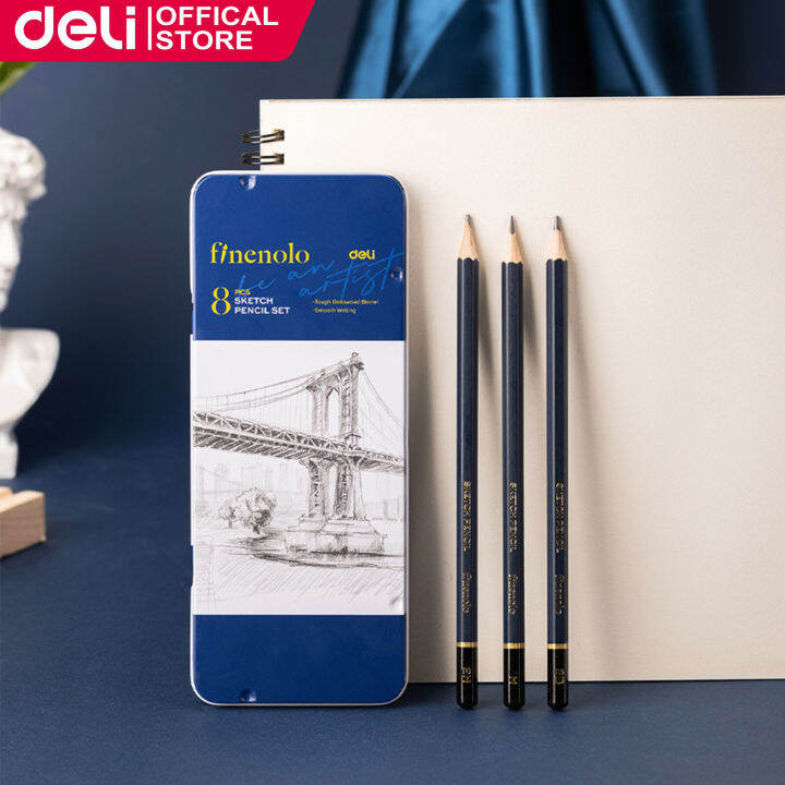 Deli Finenolo Drawing Pencil Set 2H H HB B 2B 4B 6B 8B Iron Box (8Pcs ...