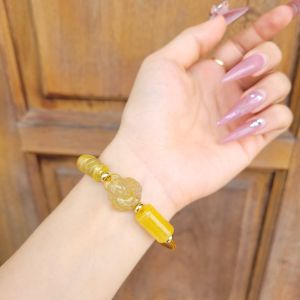 Q909 Vòng cáp lu thống ngũ điếu hồ ly Thạch Anh Tóc Vàng VIP Thổ và Kim - Phong Thuỷ TUDO P