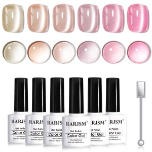 RARJSM 3D Bubble Glitter Gel Set 6pcs Champagne Blush Pink Blue Purple Green Sparkle Shimmer Gelpolish Ice Jelly Soda Color with Magnet Stick Curing Requires Soak off Home Salon Mani
