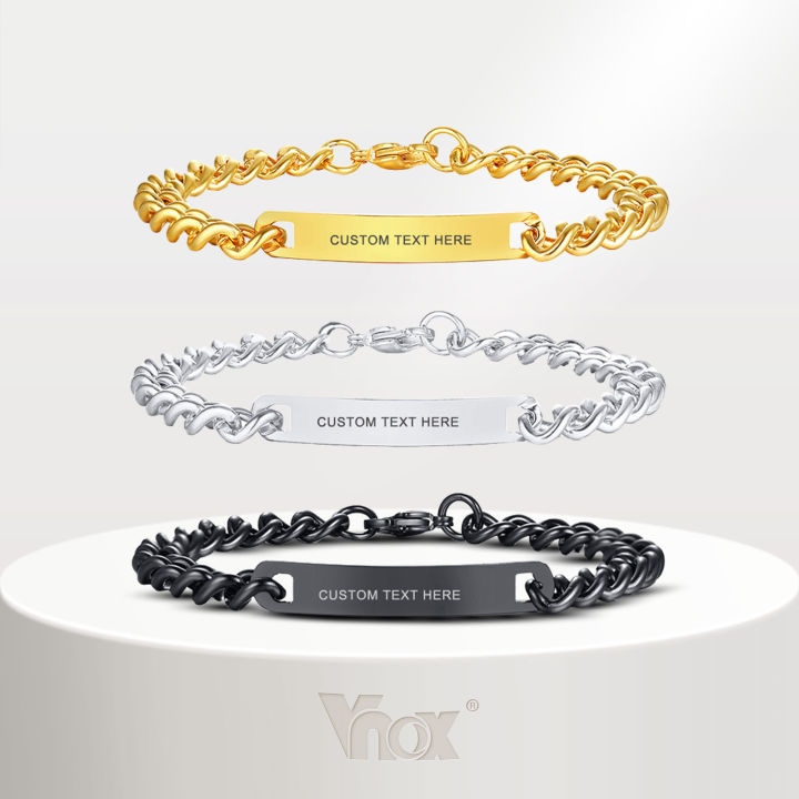 Vnox Custom Stainless Steel Couple Lover Women Men Bracelet Personalized  Engraving Link Chain Cuff Bracelets