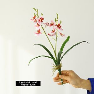 MIRELAE 2 Fork Artificial Orchid Flower Floral Display Pink Artificial Faux Plants Simulation Fake Silk Flower Wedding Decoration