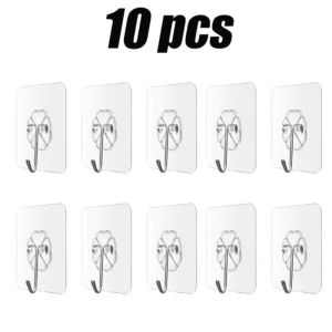 SWEET 10pcs Transparent Hook Wall Hanging Nail-free No Hole Hook Kitchen Bathroom Seamless Strong Hold Adhesive Hook set