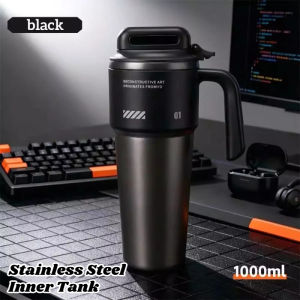 1000ml Large Capacity Insulated Cup Ceramic Liner Vacuum Insulated Thermal Cup Handle Straw Lid Portable Car Office