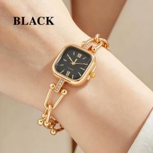 Retro Fashion Womens Watch Elegant Bracelet Small Square Design Water-Resistant Genuine Quartz Womens Watches Womens Gift