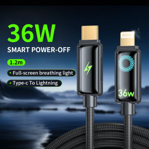 Tranyoo CC-9 240W 1.2M Data Cable Smart Power Off Breathing Light Fast Charging For Lightning/Type-C