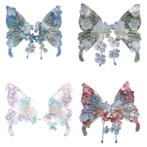 กิ๊บติดผมชุดหนีบผมดอกไม้ผ้าไหมผีเสื้อสไตล์จีนผ้าคาดผมเด็กไหมพรมสำหรับโอกาสพิเศษ