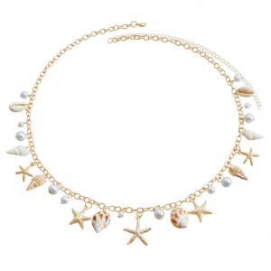MUNCHX Imitation Pearl Waist Chain Sea Star Bohemian Jewelry Accessories Summer Starfish Shell Pendant Body Chain for Women