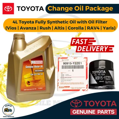Toyota Fully Synthetic Engine Oil 5W-40 [4 Liters + Oil Filter] Oil Change for Vios | Avanza | Rush | Altis | Corolla | RAV4 | Yaris