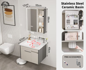 SG Seller.Mirror Cabinet Set,Luxury Bathroom Cabinet Smart Mirror Cabinet,Stainless Steel Bathroom Vanity Cabinet Set Waterproof