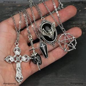 [COD] zhangyuqing 5Pcs Gothic Necklace Set For Women Halloween Jewelry Heart Bat Spider Cross Pendant Sweater Chain Trendy Daily Accessories Gift