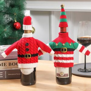 SKJK Creative Christmas Wine Bottle Cover Handmade DIY Wine Bottle Knitted Sweaters Wine Decoration Wine Protection Christmas Bottle Knitting Dress Christmas Party Decor